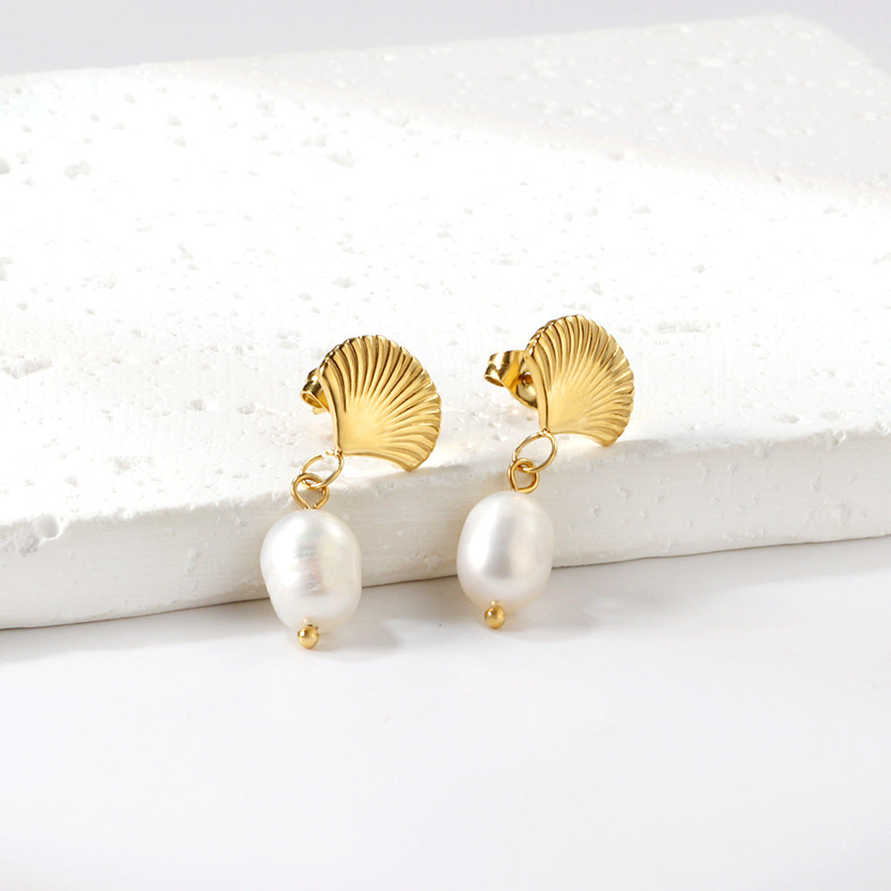 Damen Ohrhänger mit Muschel-Design und Perle Shop Nory