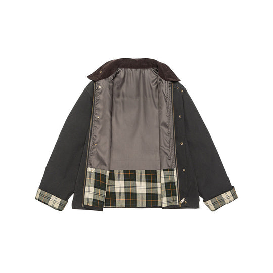 Herren Kurze Boxy-Workerjacke aus robustem Canvas mit Cordkragen und verdeckter Druckknopfleiste Shop Nory