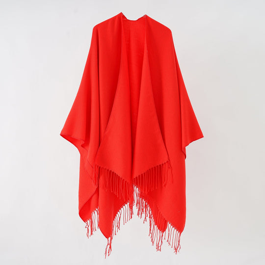 Damen Modischer Fransen-Poncho Aus Weichem Material mit Luxuriösem Fall