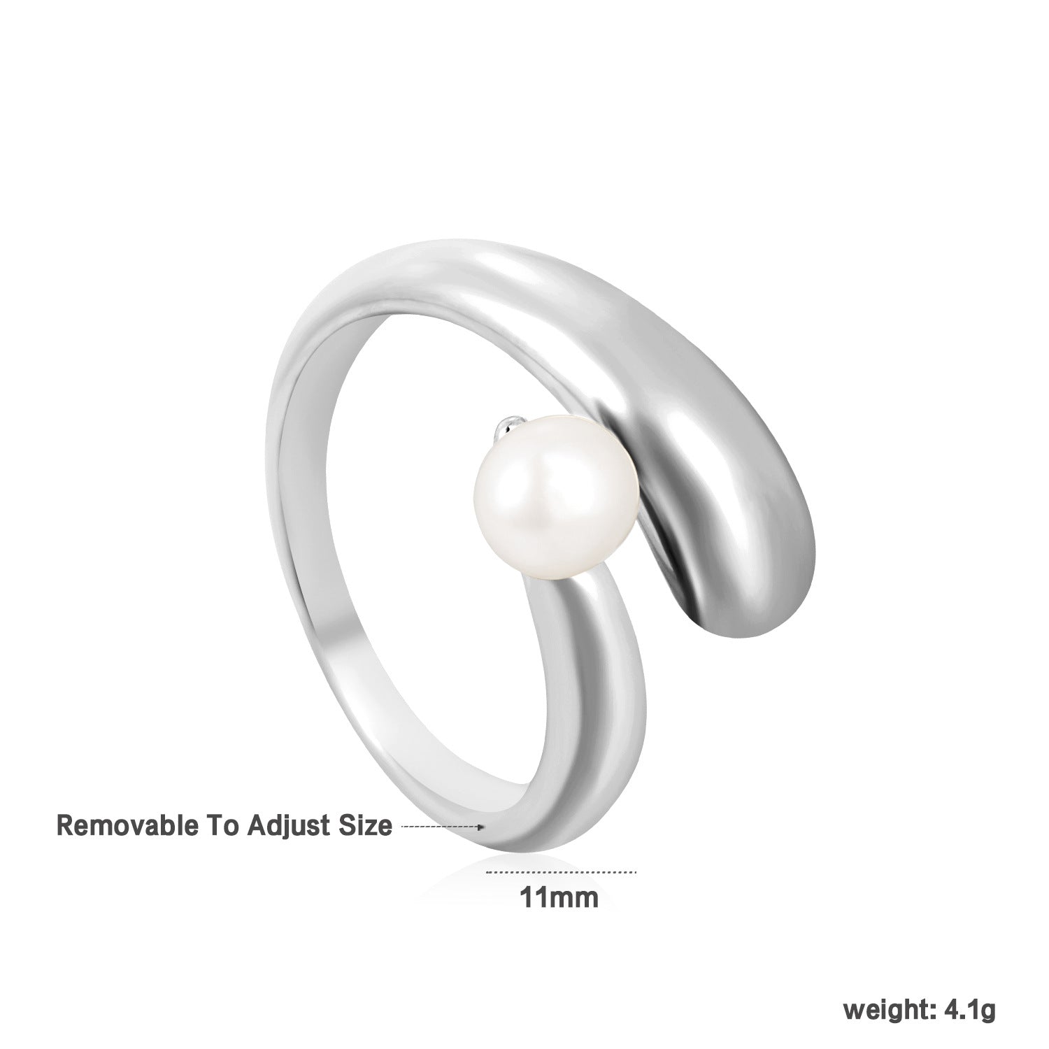 Damen Ring mit elegantem, geschwungenen Design und verstellbarem Perlenanhänger Shop Nory