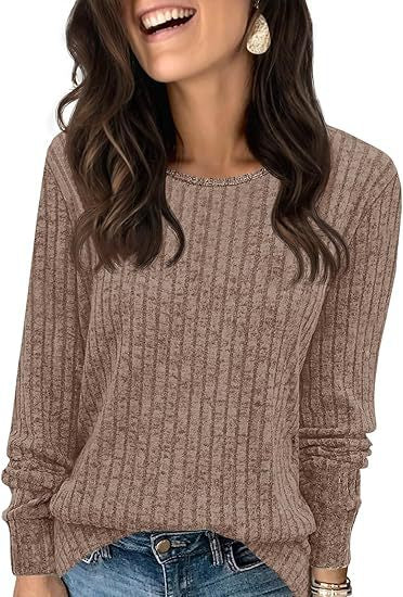 Damen Strukturierter Rippstrick-Pullover mit Rundhalsausschnitt, legerer Silhouette und weichen Bündchen Shop Nory