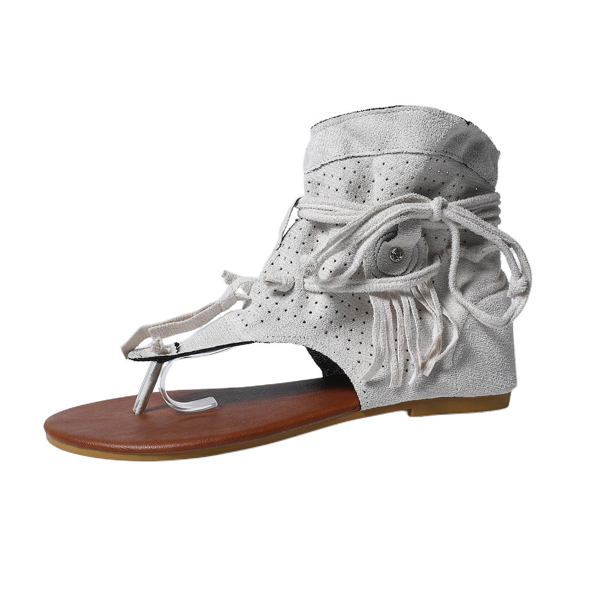 Damen Sandalen mit modernen Fransen und Lochmuster Shopnory