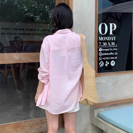 Damen Lässige Oversize-Hemdbluse mit kastiger Silhouette und krempelbaren Ärmeln Shop Nory