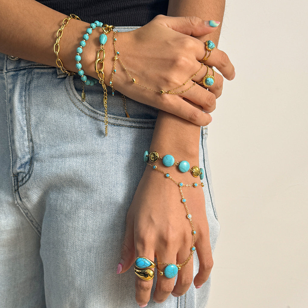 Damen Offenes Armband mit herzförmigem Türkisstein und hypoallergener Edelstahlverarbeitung Shop Nory