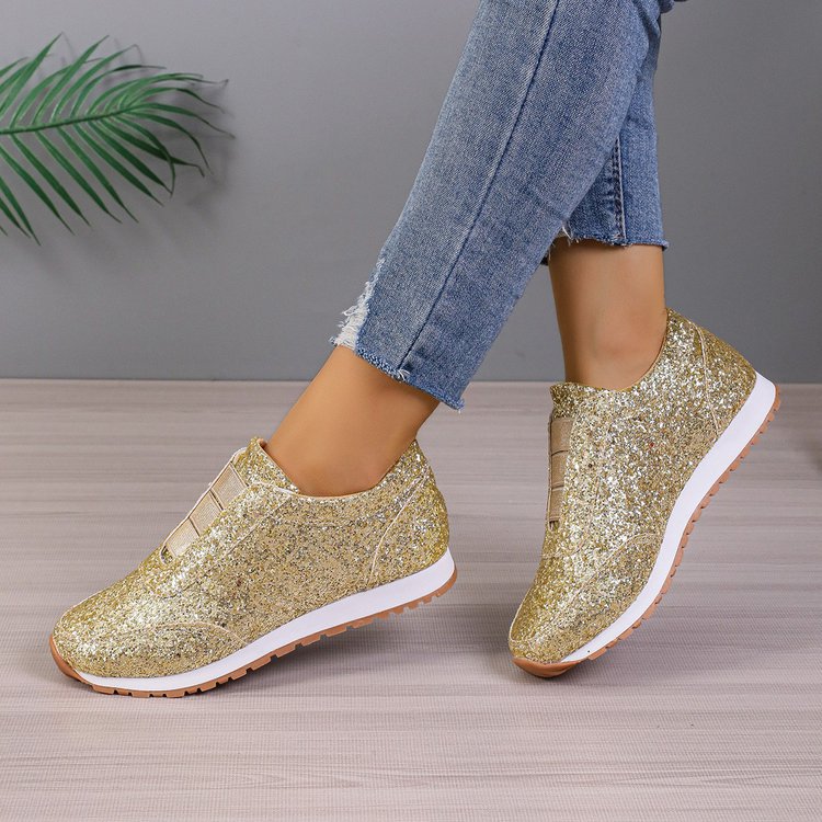 Damen Glitzernde Slip-On Sneakers mit elastischen Bändern