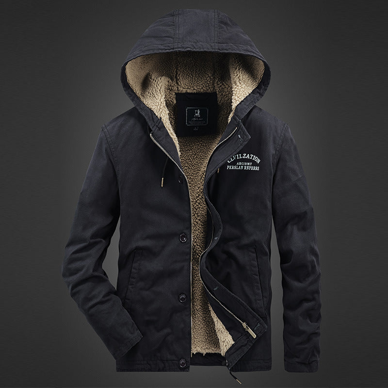Herren Kapuzen-Canvas-Parka mit Teddyfutter und winddichter Front Shop Nory