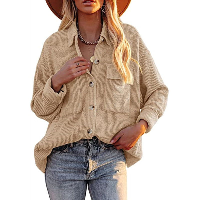 Damen Oversize-Feinstrick-Hemdjacke mit Knopfleiste und Brusttaschen Shop Nory