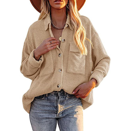 Damen Oversize-Feinstrick-Hemdjacke mit Knopfleiste und Brusttaschen Shop Nory