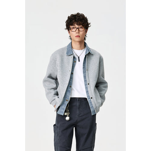 Unisex Lagenlook-Boxy Blouson mit integriertem Denim-Kragen und Druckknopfleiste Shop Nory