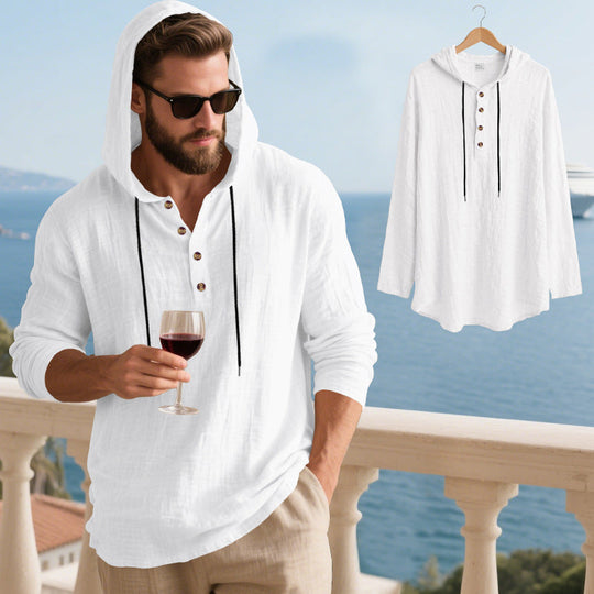 Herren lässiges Kapuzenshirt aus weichem Baumwollmix mit Knopfleiste und praktischen Taschen