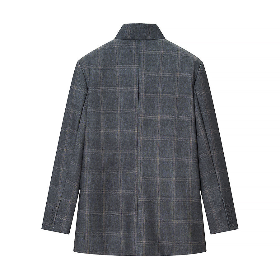 Herren Karierter Stehkragen-Blazer mit asymmetrischer Knopfleiste und Pattentaschen Shop Nory