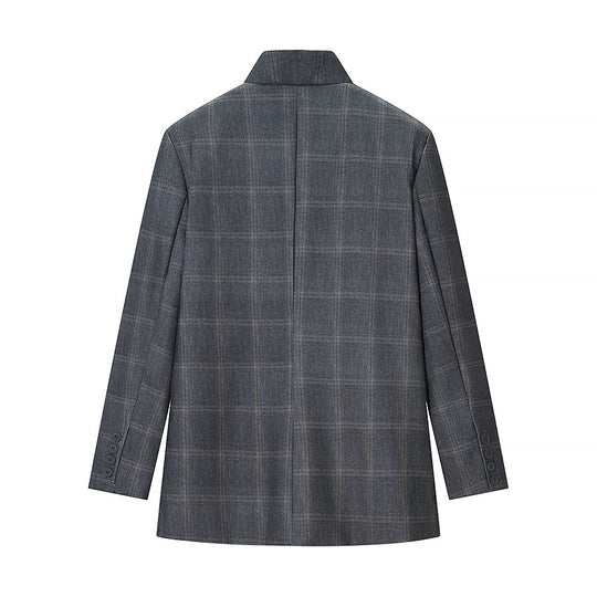 Herren Karierter Stehkragen-Blazer mit asymmetrischer Knopfleiste und Pattentaschen Shop Nory