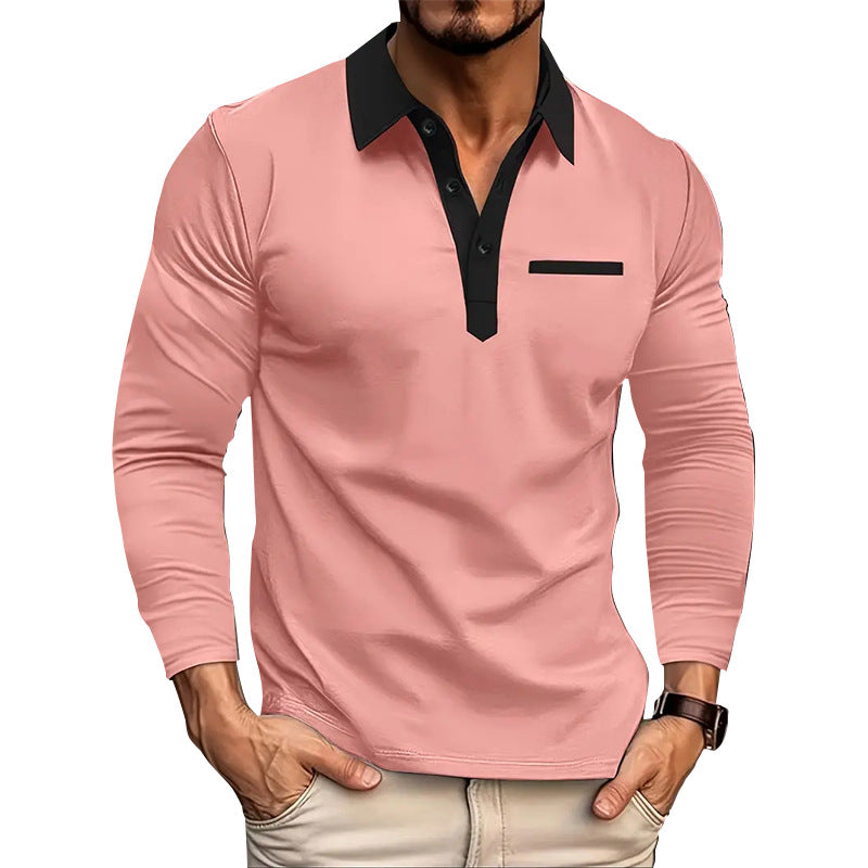 Herren nan stretchiges Langarm-Polo mit kontrastierter Knopfleiste und Brustblende Shop Nory