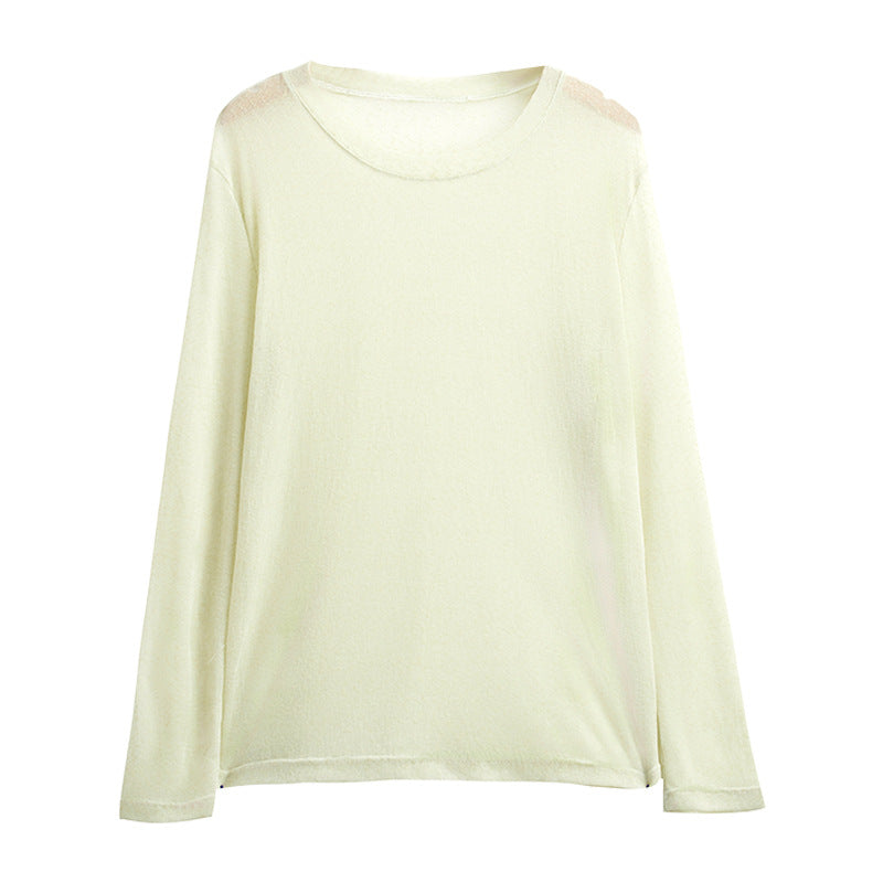 Damen Longsleeve Shirt Aus Leicht Transparentem Material mit Elegantem Fall