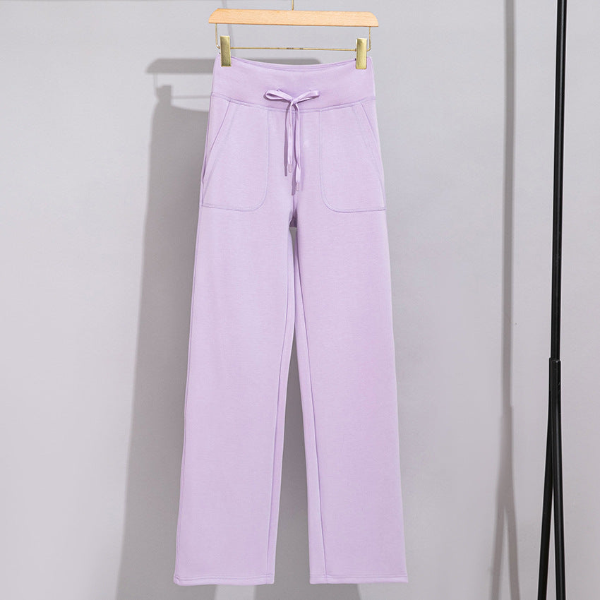 Damen Breite Baumwoll-Frottee-Loungehose mit hohem Bund und Tunnelzug Shop Nory