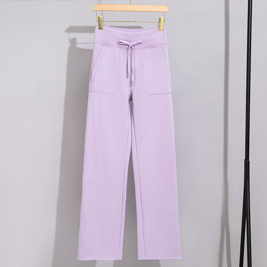 Damen Breite Baumwoll-Frottee-Loungehose mit hohem Bund und Tunnelzug Shop Nory
