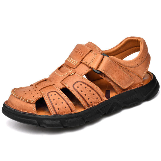 Herren Ledersandalen mit verstellbarem Klettverschluss und rutschfester Sohle