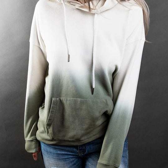 Damen Oversize Kapuzenpullover mit Dip-Dye Farbverlauf und Kängurutasche Shop Nory