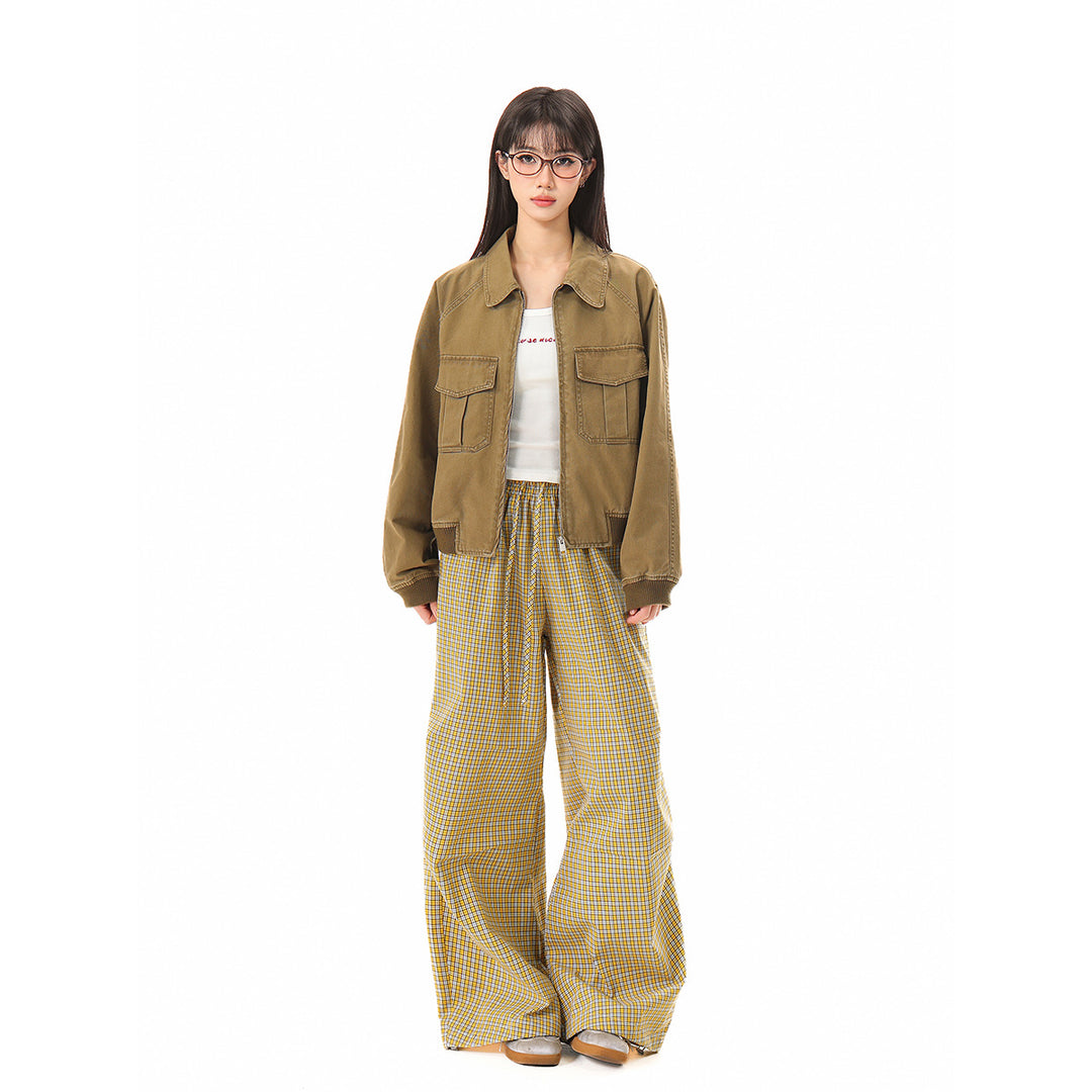 Damen Kurz geschnittene Boxy-Blousonjacke aus Baumwollmix mit Pattentaschen und durchgehendem Reißverschluss Shop Nory