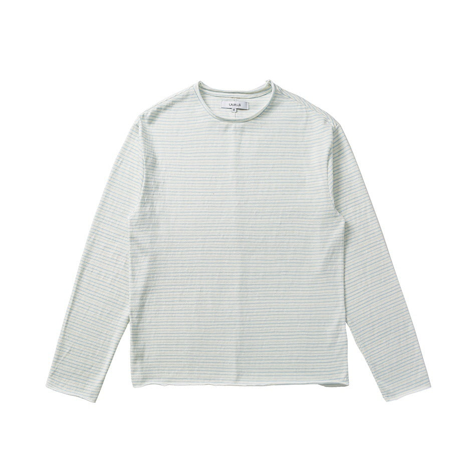 Unisex Fein gestreiftes Langarmshirt aus Baumwollmischung mit Rundhalsausschnitt Shop Nory