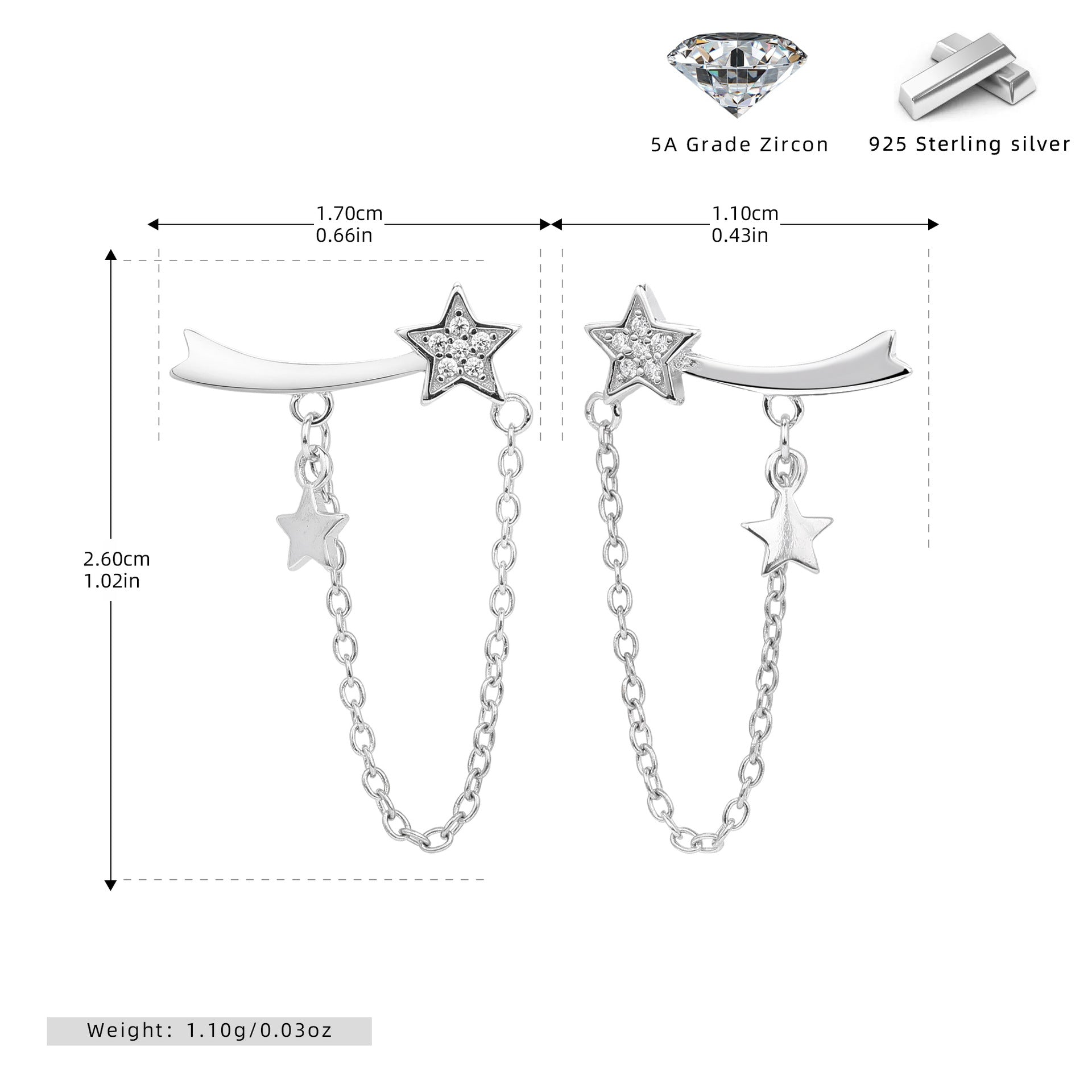 Damen Ohrhänger mit funkelnden Zirkon-Anhängern und verspieltem Sternendesign Shop Nory