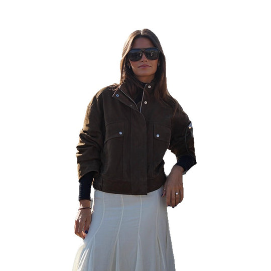 Damen Kurzjacke aus Veloursleder mit aufgesetzten Pattentaschen Shop Nory