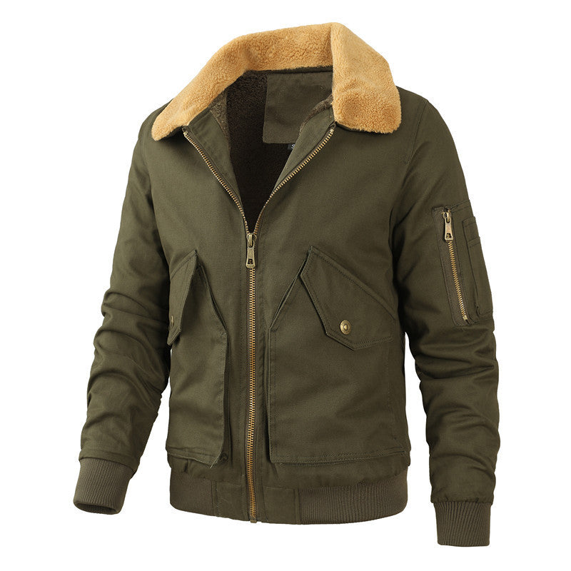 Herren Pilot-Blouson aus robustem Canvas mit Kunstfellkragen und Multitaschen-Design Shop Nory