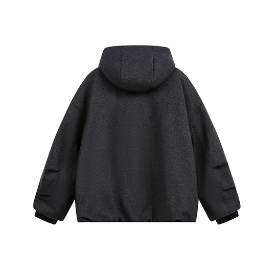 Herren Weit geschnittene wattierte Wollmix-Kapuzenjacke mit Reißverschluss und Kordelzug Shop Nory