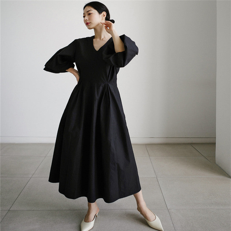 Damen Voluminöses Baumwollmix‑Maxikleid mit Ballonärmeln und gerafften Manschetten Shop Nory