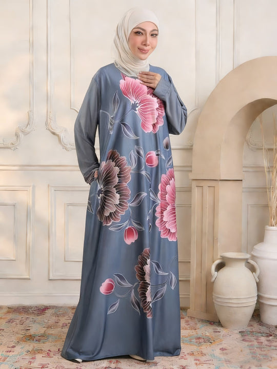 Damen Maxikleid im Kaftan-Stil mit handbemaltem Blumenprint Shop Nory