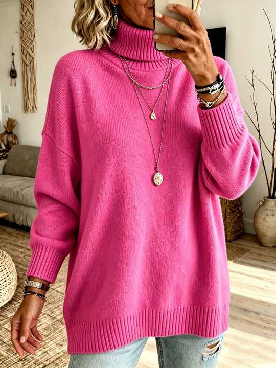 Damen Oversize Rollkragenpullover aus Feinstrick mit gerippten Bündchen und überschnittener Schulter Shop Nory