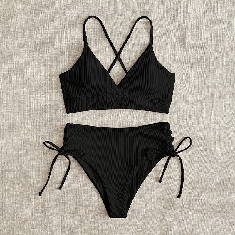 Damen Hochtaillierter Bikini mit verstellbaren Schnürdetails