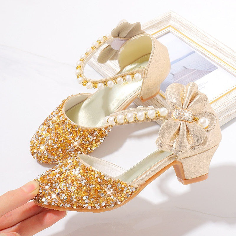Damen Elegante und funkelnde Mittelabsatzschuhe mit Perlen- und Schleifendetails