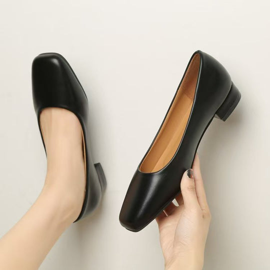 Damen klassische Ballerinas mit elegantem Quadratzehen-Design und leichtem Blockabsatz