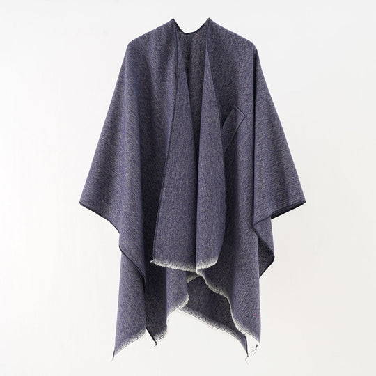 Damen luxuriöser Woll-Kaschmir-Poncho mit Bindegürtel und Fransensaum Shop Nory