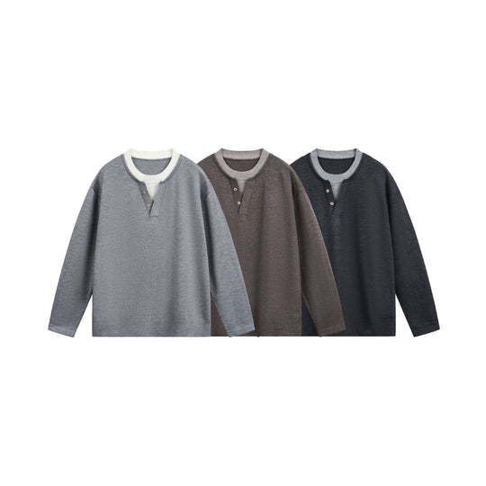 Unisex Lässiges Oversize‑Sweatshirt mit Henley‑Knopfleiste und geripptem Layer‑Kragen Shop Nory