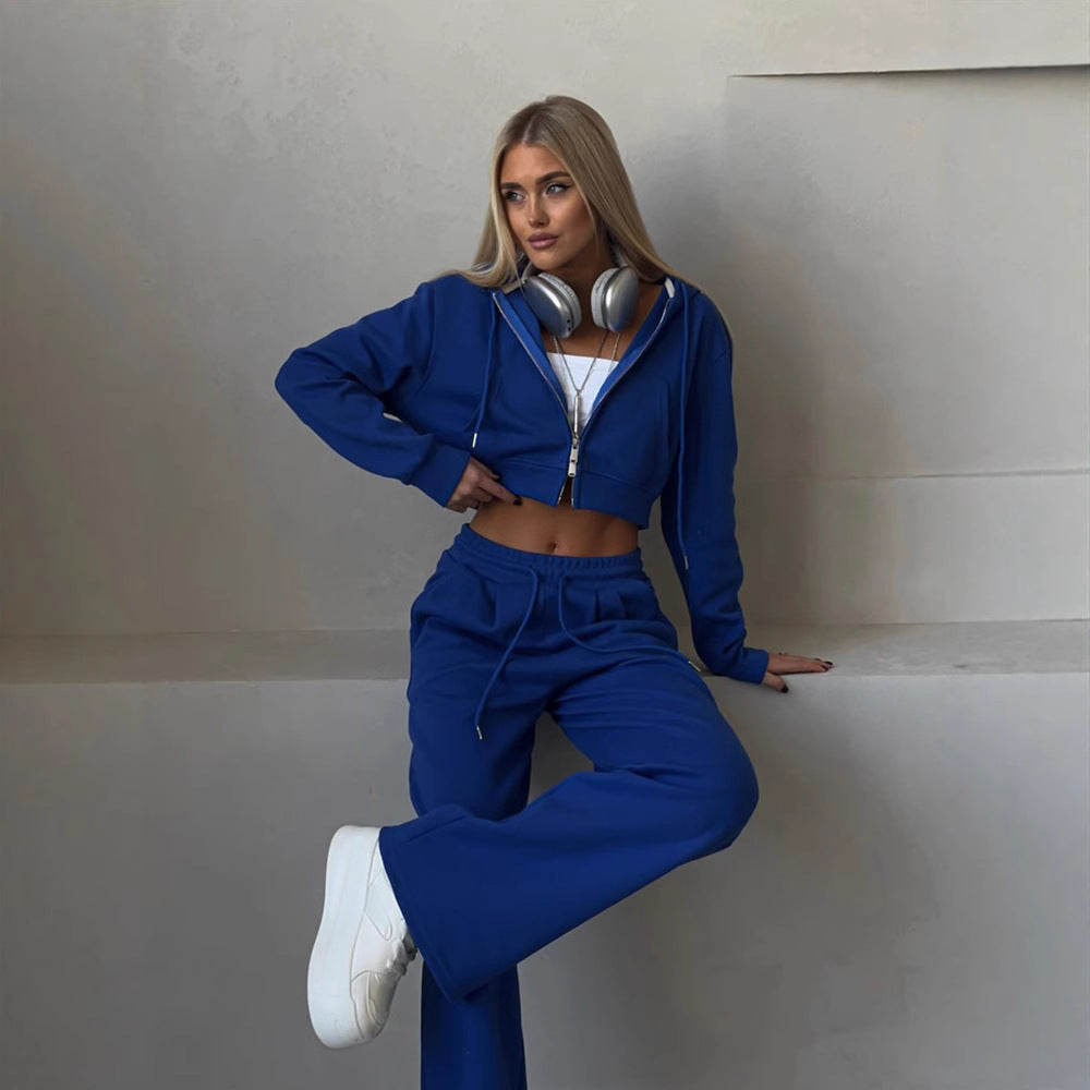 Damen stylisches Crop-Set aus Kapuzenpullover und bequemen Jogginghosen