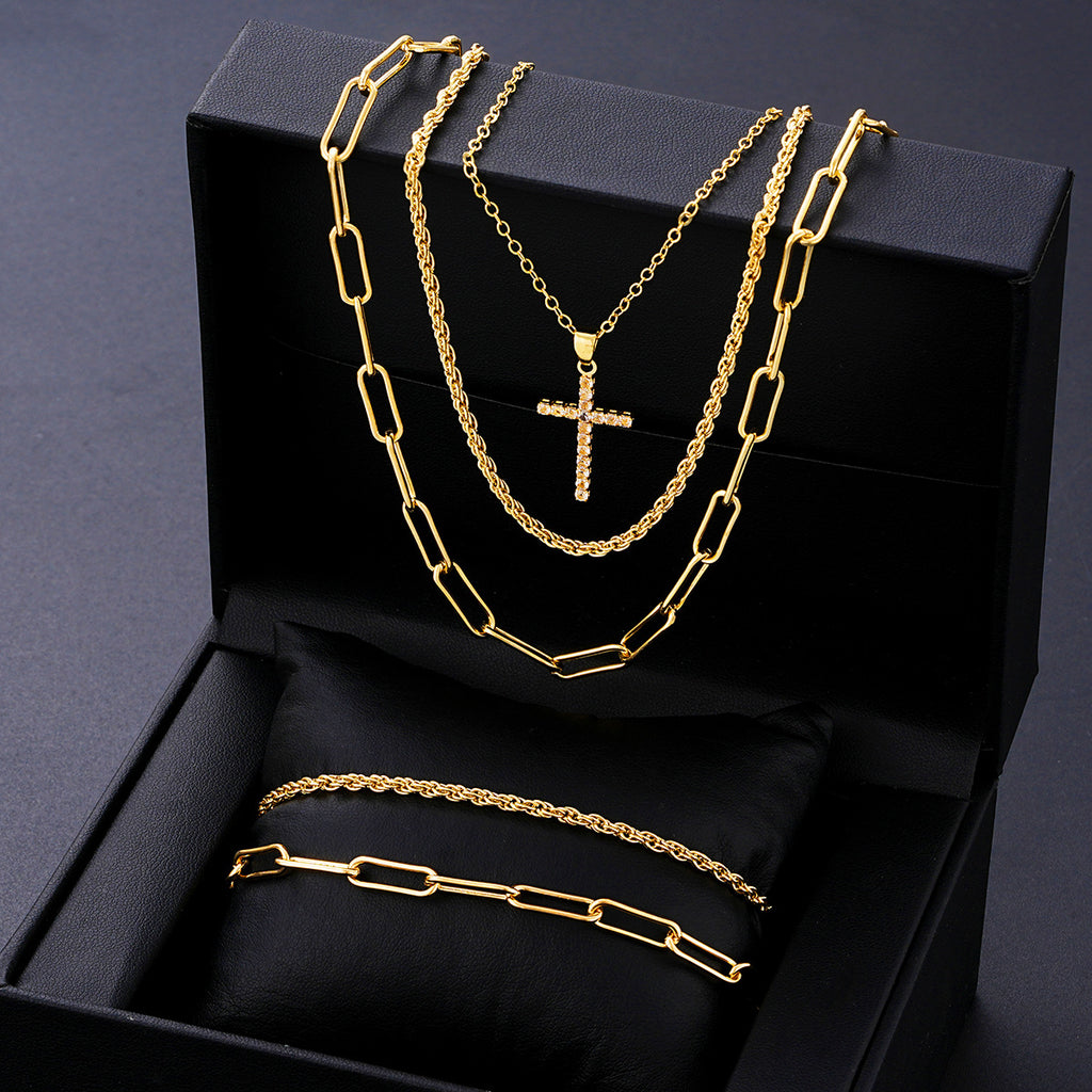 Damen Schmuckset mit elegantem Kreuzanhänger und modernem Kettendesign Shop Nory