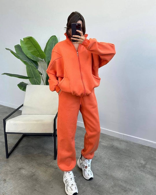Damen Oversize Fleece-Set mit Reißverschlussjacke und weiten Jogginghosen Shop Nory