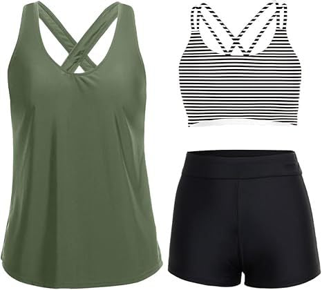 Damen Sportliches Tankini-Set mit floralem Oberteil und Shorts