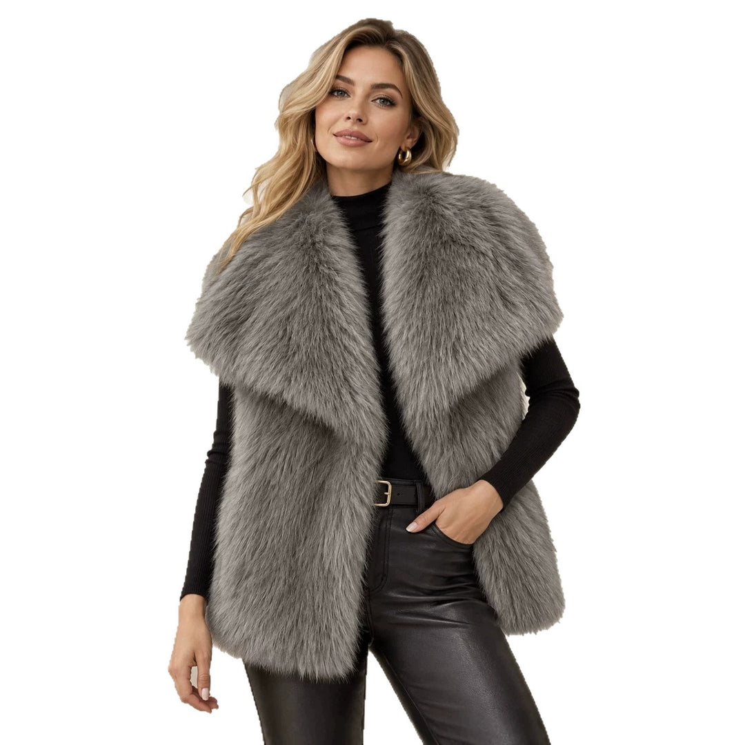 Damen Ärmellose Hochflor‑Kunstfellweste mit voluminösem Schalkragen und Eingrifftaschen Shop Nory