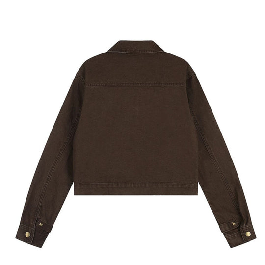 Damen Kurz geschnittene Canvas-Jacke mit Hemdkragen und Pyramidennieten Shop Nory