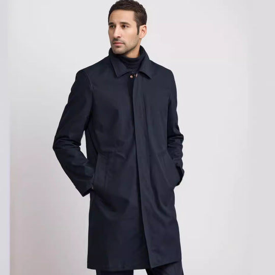 Herren Mid-Length Einreihiger Mantel mit verdeckter Knopfleiste und taillierter Silhouette Shop Nory