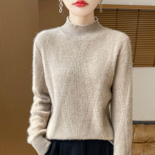 Damen Leichter Mockneck-Feinstrickpullover mit Ajour-Chevron und kaschmirweichem Finish Shop Nory