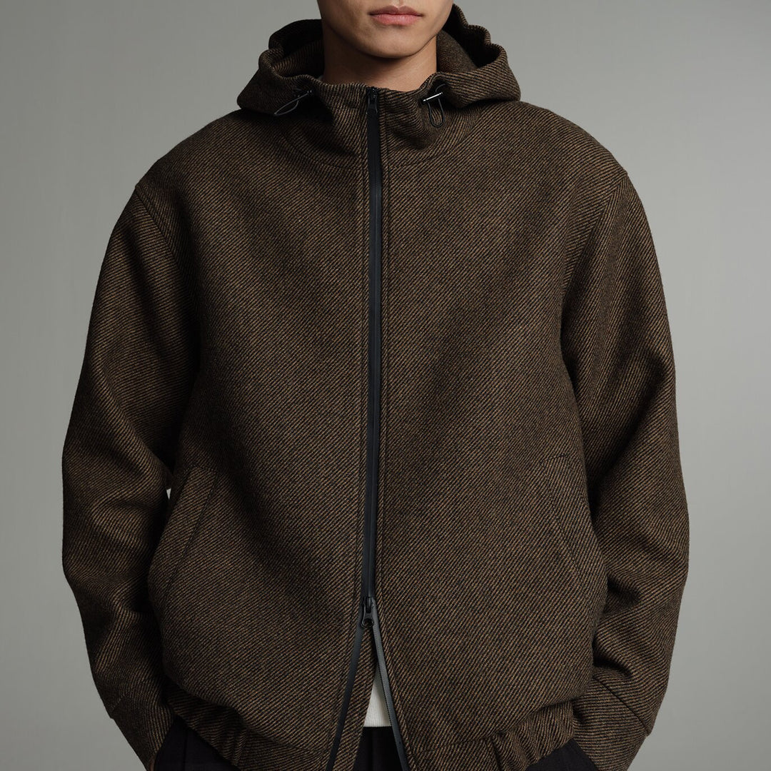 Herren Kurze Wollmisch-Kapuzenjacke mit Reißverschluss und elastischem Saum Shop Nory
