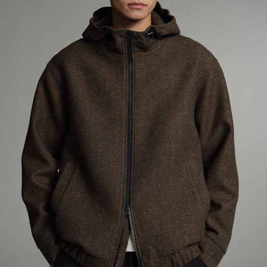 Herren Kurze Wollmisch-Kapuzenjacke mit Reißverschluss und elastischem Saum Shop Nory