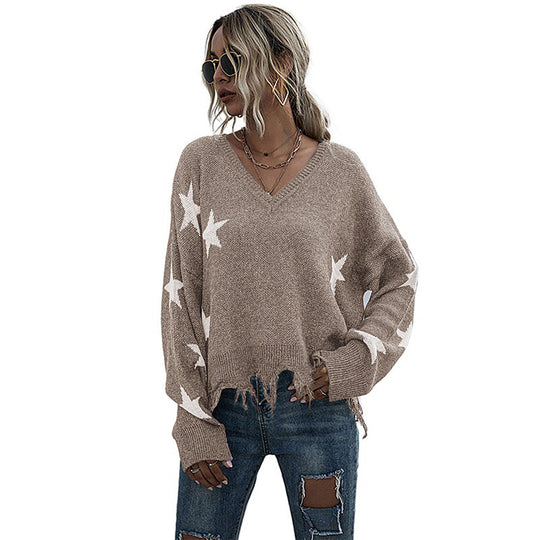 Damen Lässiger Oversized Pullover mit Sternen Shop Nory