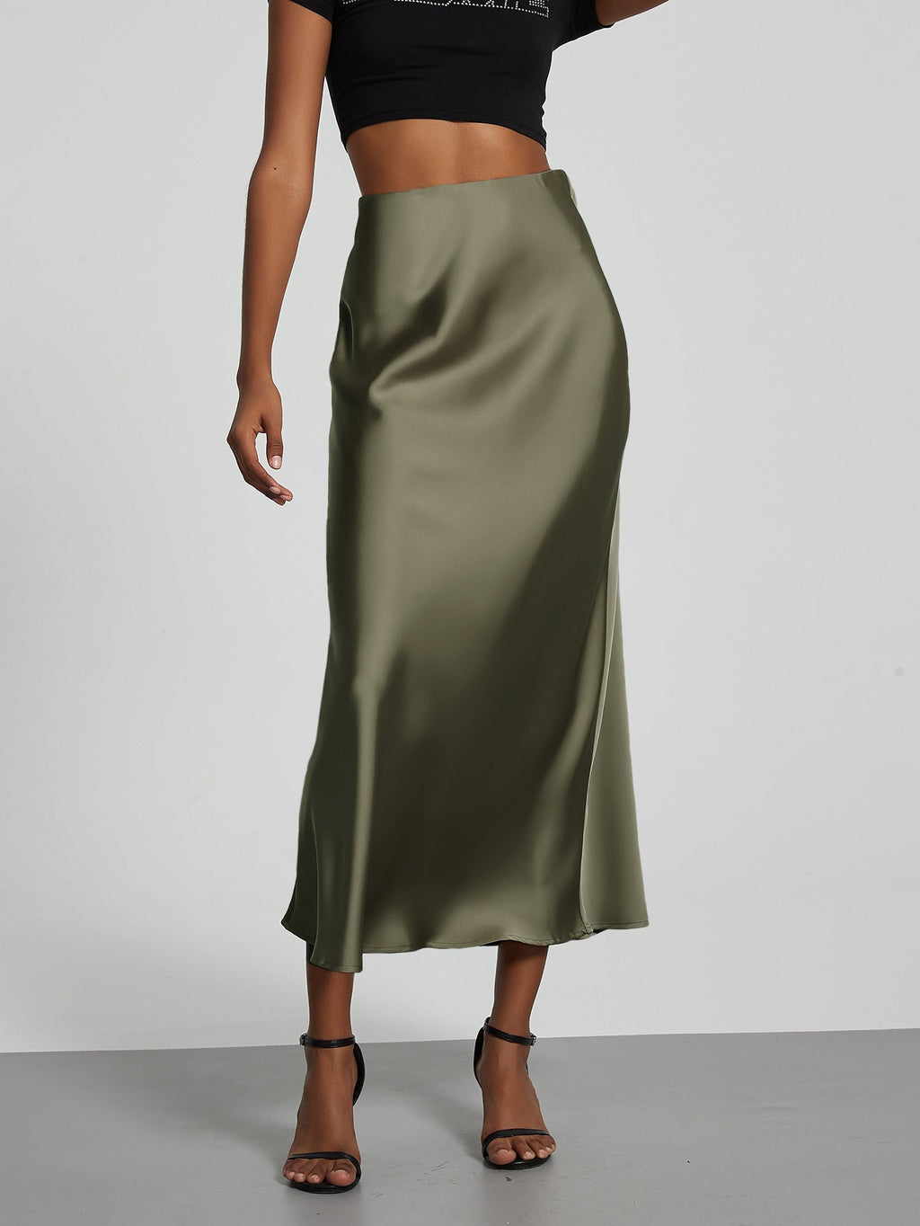 Damen Stilvolle Satin-Stretchrock mit hohem Bund und fließendem Schnitt