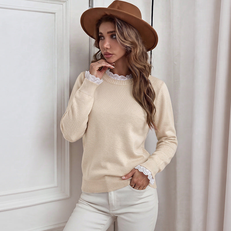 Damen Eleganter Pullover mit Spitzendetails Shop Nory