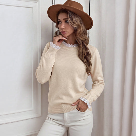 Damen Eleganter Pullover mit Spitzendetails Shop Nory
